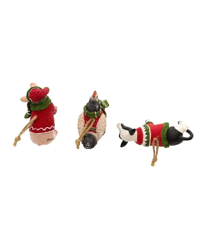 Kurt S. Adler, Inc. - Wholesale Ornament Set - 4"FARM ANIMAL W/SWEATER+SCARF 3/A2