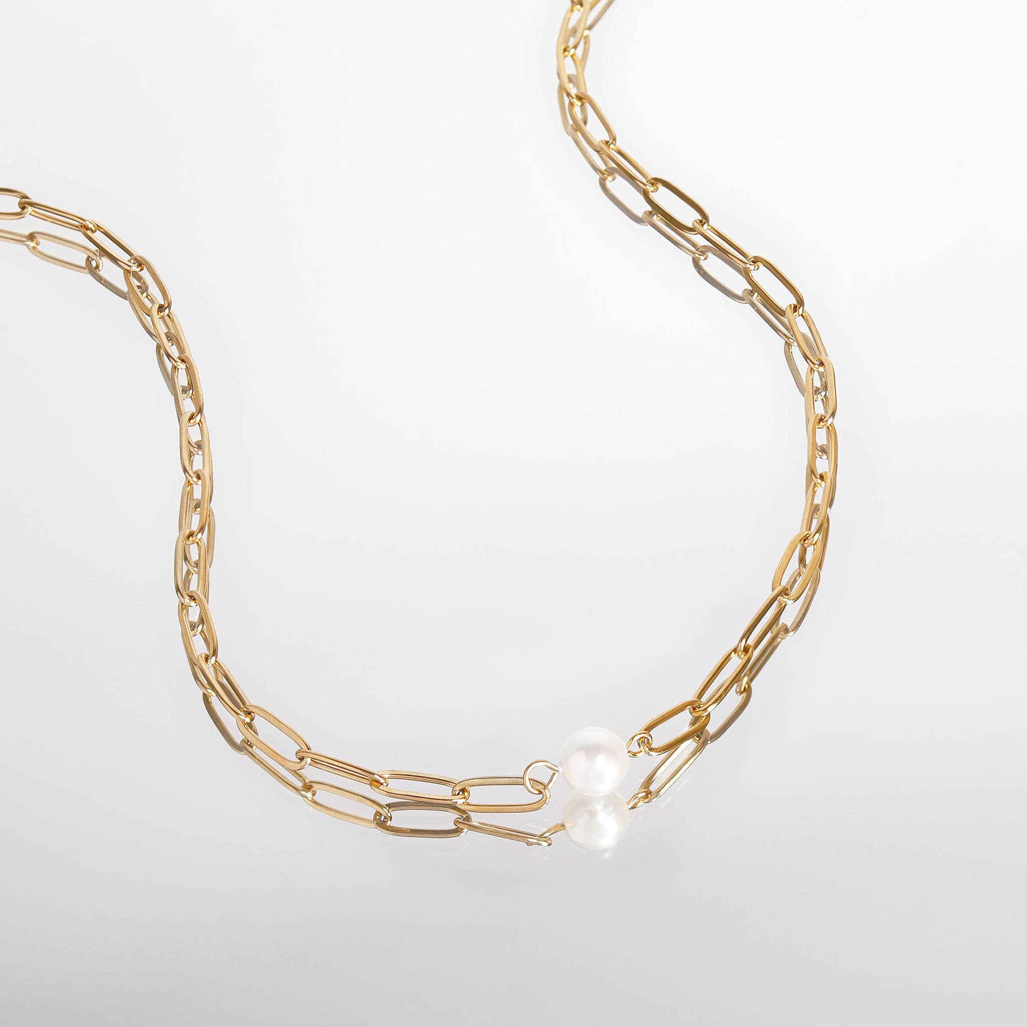 WJW - Vente Colliers à pendentif - Collier Chaîne Trombone en Acier Inoxydable avec Perle1