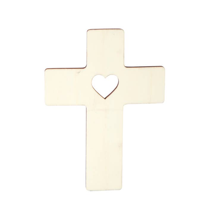 Factory Direct Craft - Wholesale Cutouts - 4" W x 5-1/2" H - Unfinished Wood Cross with Heart Cutout