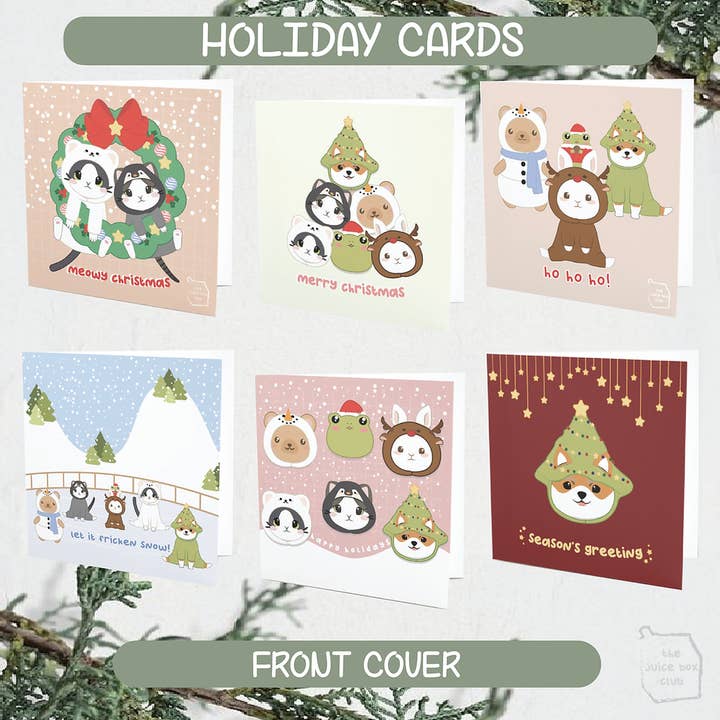 Cute Animal in Costumes Holiday Cards, Christmas Cards for wholesale by The Juice Box Club