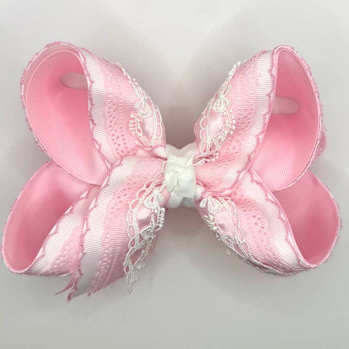 Pink Layered Lace Bow for wholesale by Luminous Sky Bowtique