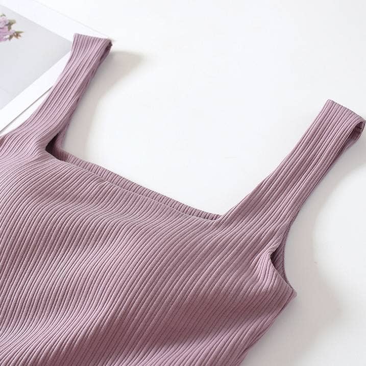 HIDDENBRAND - Wholesale Tank Top - Women's - Basic Essential cotton square neck rib tank top w self bra9