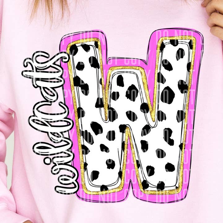 Wildcats Spotty Dotty Pink Mascot Initial DTF Transfer for wholesale by K and M Designs