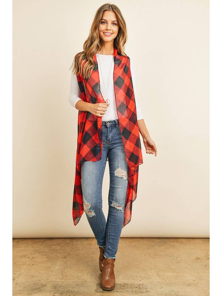 MYS Wholesale Inc - Vente Cardigan – femme - Cardigan semi-transparent à carreaux jusqu'aux genoux2