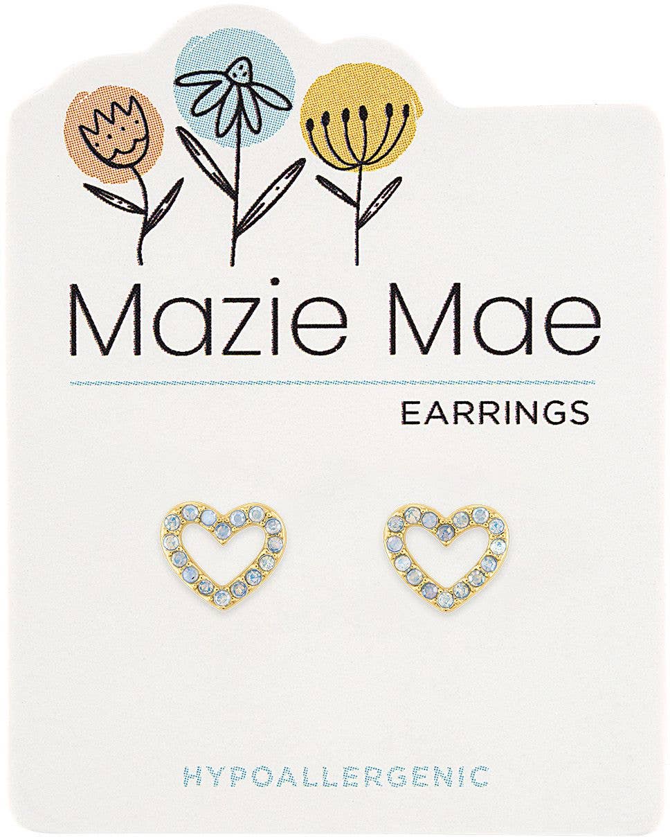 Center Court - Wholesale Stud/Post Earrings - Mazie Mae Earring: Gold Open White Opal Heart Stud Earring0