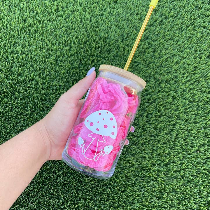 Retro Mushroom Bierglas blik 16 Oz Boho Cup Boho Tumbler voor wholesale door Valudesign