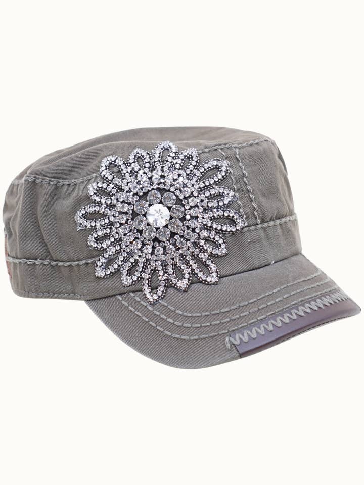 Sunflower Bejeweled Glitz Cadet Cap, Adjustable for wholesale by Olive & Pique