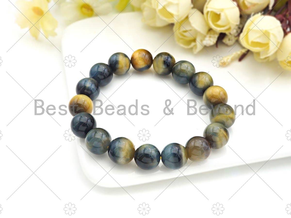 BestBeads&Beyond - Vente Bracelet de perles - Bracelet extensible œil de tigre bleu doré naturel, U10772