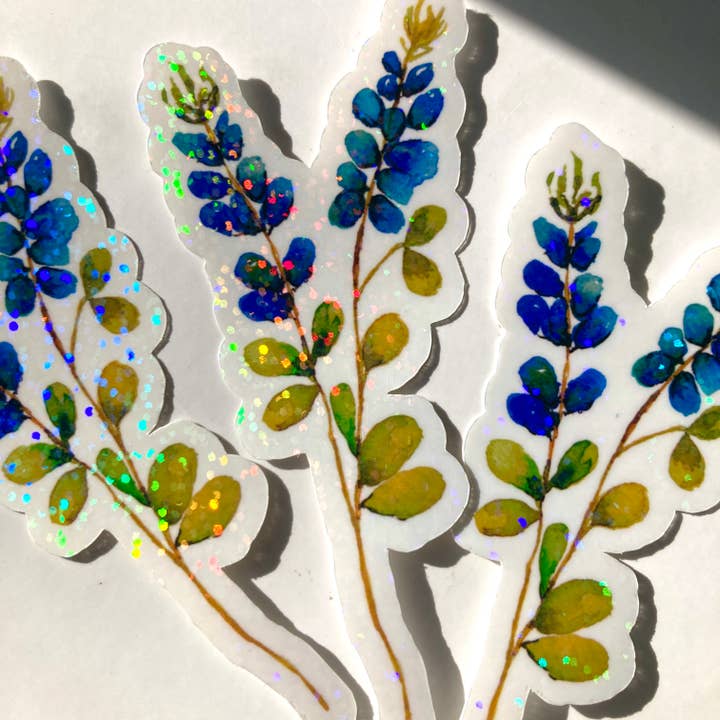 Glitter Blue Lupine Waterproof Sticker for wholesale by stickersbyjodi