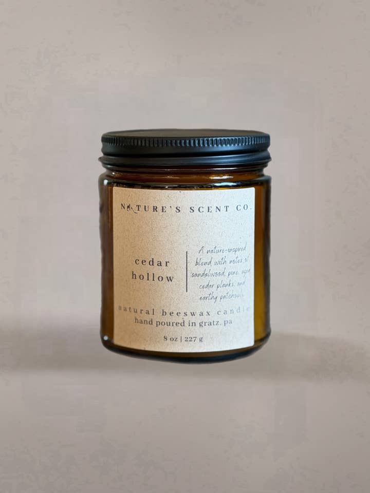 Cedar Hollow Beeswax Candle | Rustic Woods & Cozy Cabin for wholesale by Nature’s Scent Co