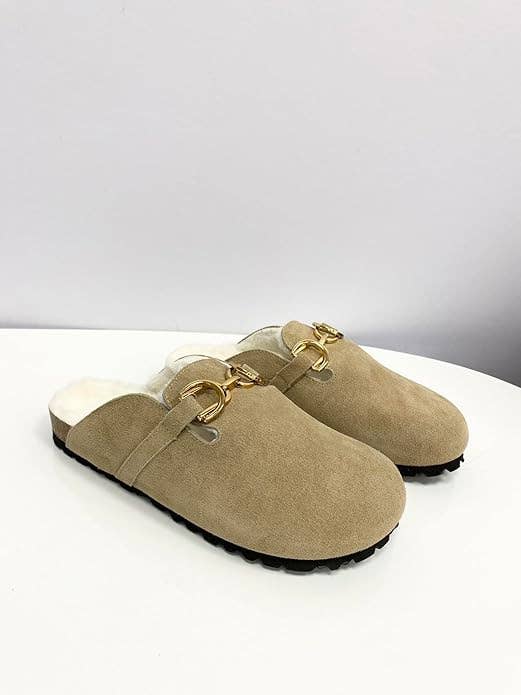 OOG - Wholesale Slippers - Women's - OS1820 Beige OOG Damen Leder Hausschuhe Slipper Clogs mit Teddyfelldecksohle2
