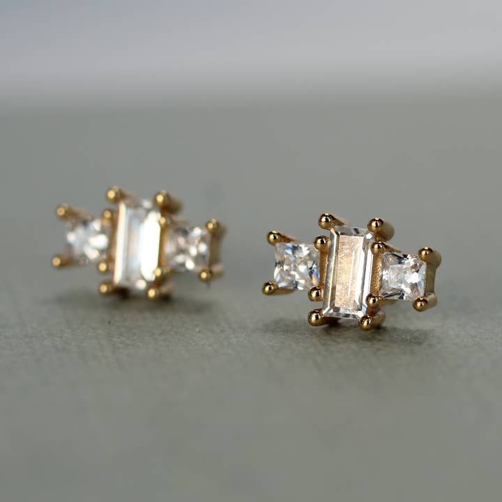 Art Deco Crystal Pyramid Vermeil Stud Earrings for wholesale by Silk Purse, Sow's Ear
