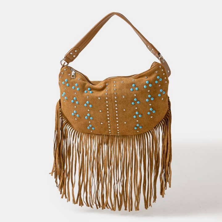 Collections by Fame Accessories - Wholesale Shoulder bag – women's - Studded Pattern Multi Fringe Hobo Shoulder Bag2