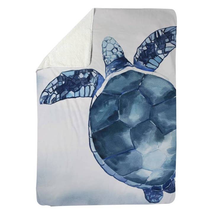 Aquarel blauwe schildpad | Sherpa fleecedeken 60" x 80" voor wholesale door BEGIN HOME DECOR