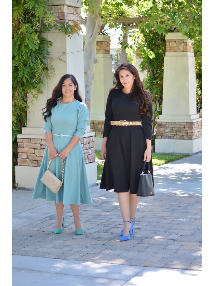 Skirt Society - Venta al por mayor Vestido - Mujer - Vestido Capri Azul Menta Manga Abultada