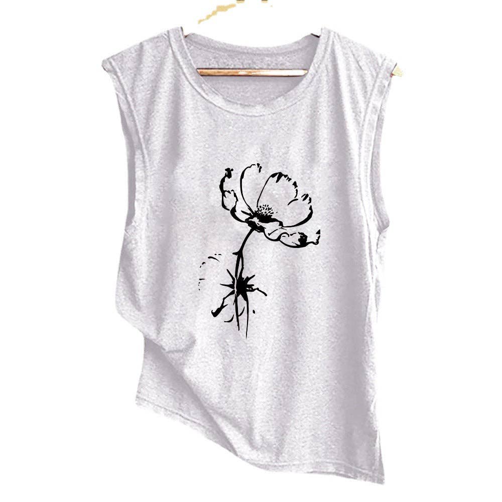 TISANCRE – wholesale Tank top – Women′s – New Sunflower Butterfly Pattern Women's Crew Neck Top Sleeveless Vest7