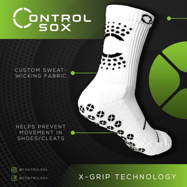Control Sox - White - Athletic Sport Grip Socks - Anti-Slip for wholesale on Faire