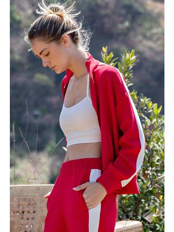 Sunday Morning - Wholesale Athletic Jacket - Women's - J333137-STRIPING ZIP UP MODAL SCUBA JACKET9