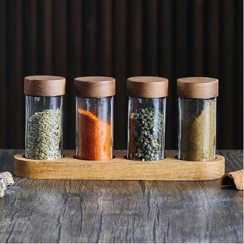 ALETA FARMS - Wholesale Apothecary jar - Sample Glass Spice Jar, bamboo lid, dual sifter 4oz (120 ml)6