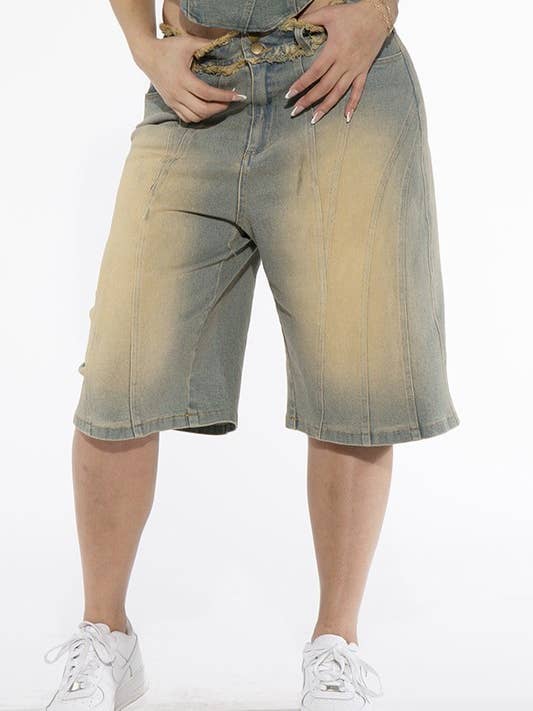 Frayed Waist Vintage Bermuda Denim Shorts for wholesale by Rehab Lab