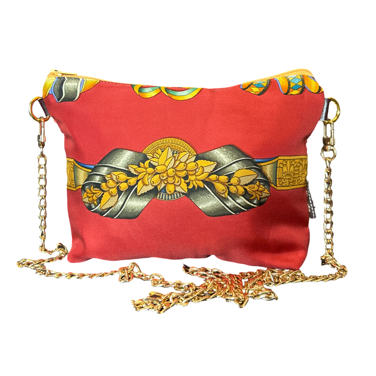 Vintage Luxe Up - Wholesale Crossbody Bag - Women's - Rubans du Cheval Venetian Red Vintage Silk Scarf Crossbody Bag3