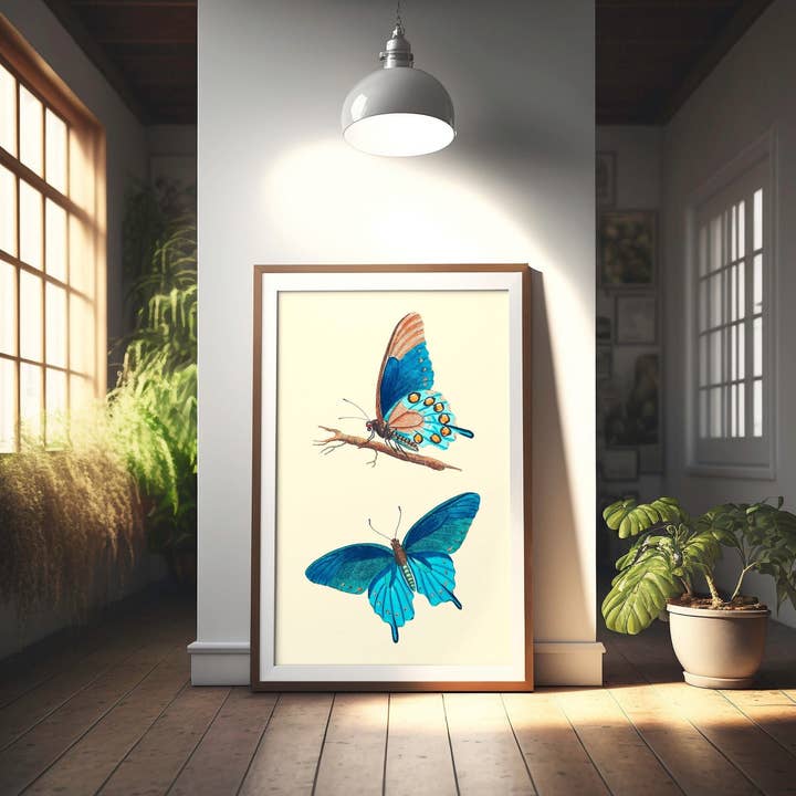 Set di Poster Botanici Vintage con Farfalle per la vendita all'ingrosso da parte di Vintage Wall Graphics