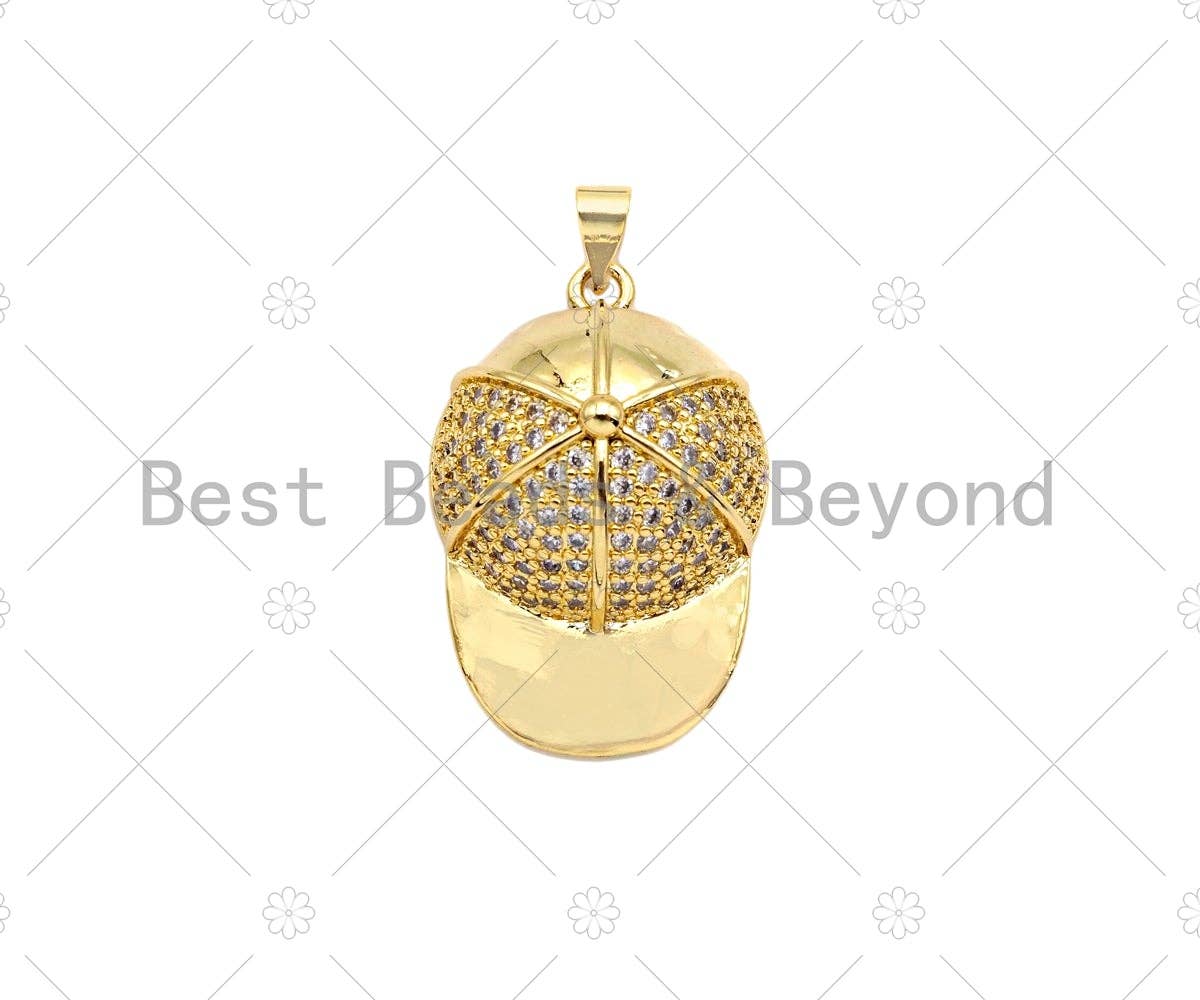 BestBeads&Beyond - Venta al por mayor Abalorios/colgantes individuales - Colgante con forma de gorra de béisbol con micro pavé de circonita cúbica, dije de oro delicado, collar, pulsera, colgante, 20 x 30 mm, SKU #LK2691