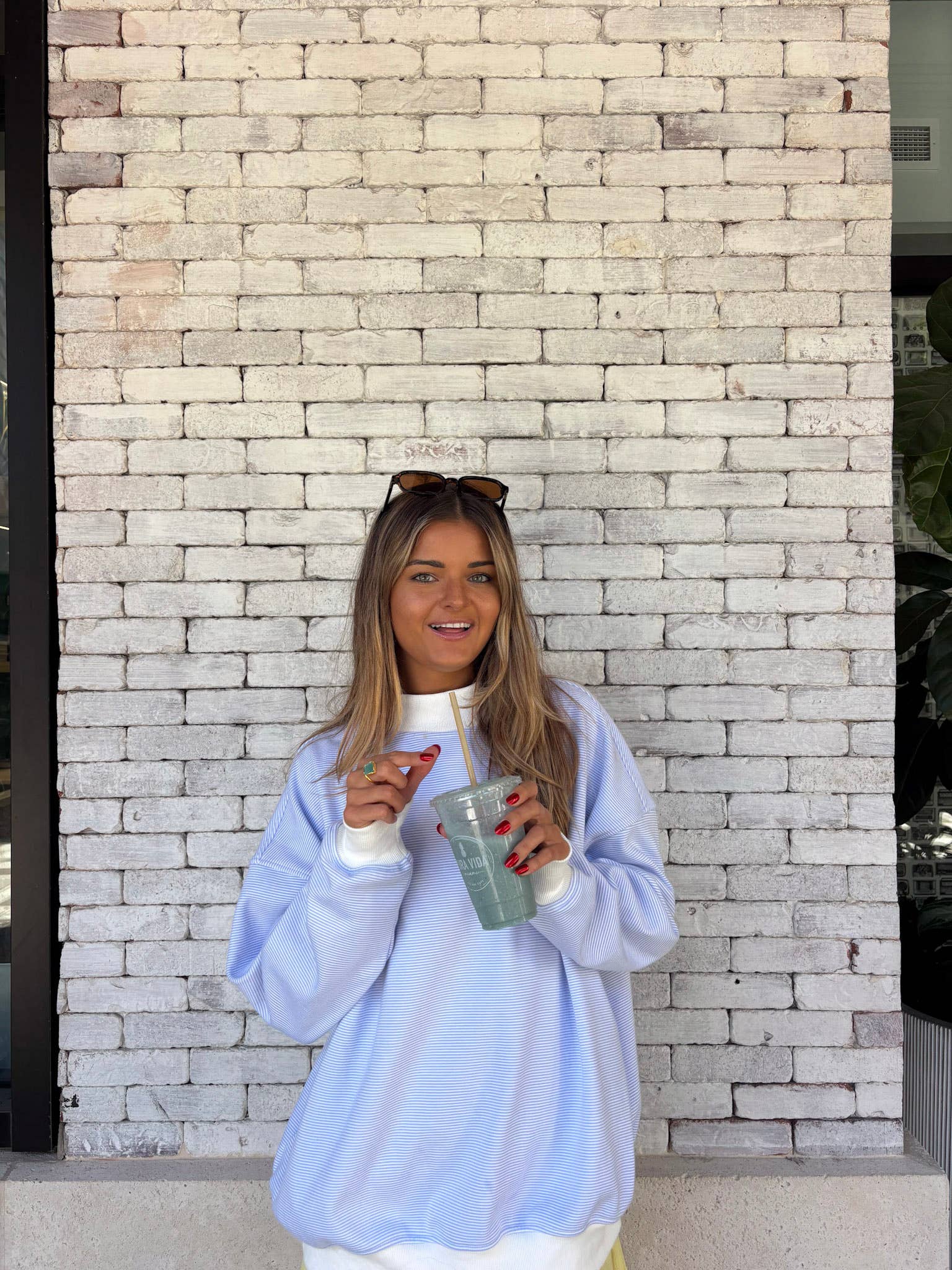 Blue and White Mini Striped Mockneck Sweatshirt for wholesale on Faire24