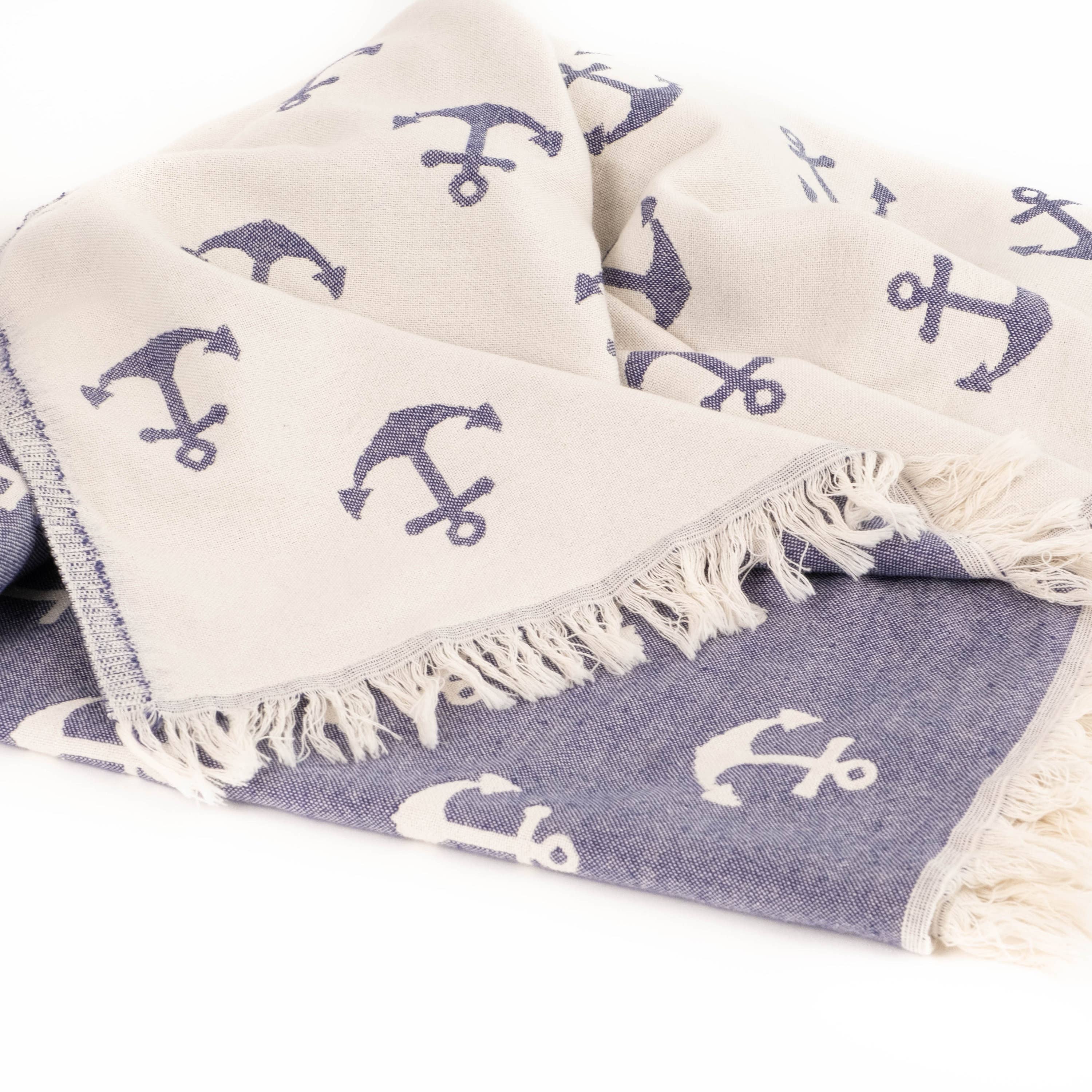 Kalkedon Towels - Vente Serviette de plage - Serviette de plage turque double face motif ancre1