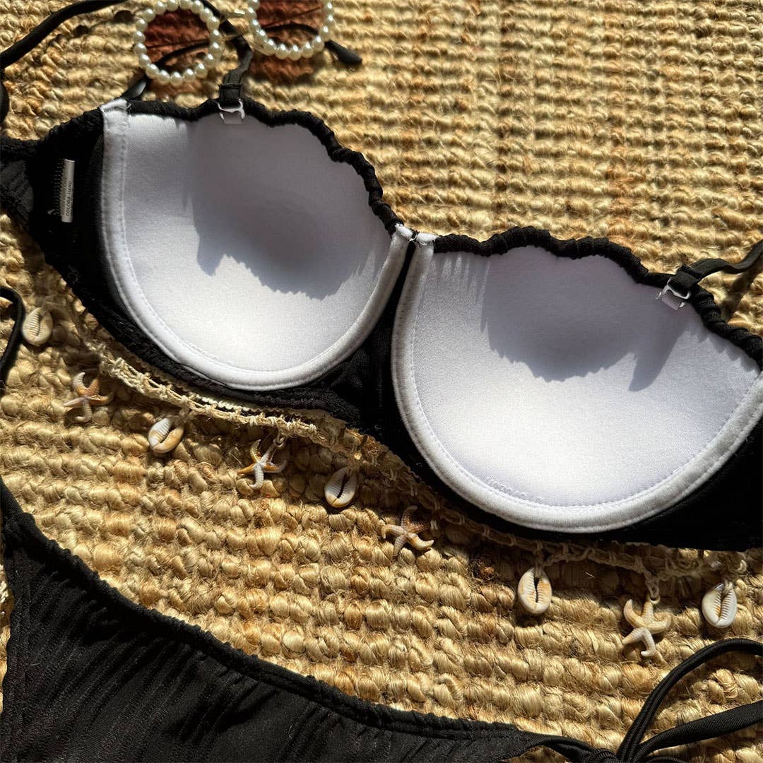 UNISHE - Wholesale Two Piece Swimsuit - Women's - Solid Color Shell Petal Decor Sexy Two-Piece Swimsuit ZK275515