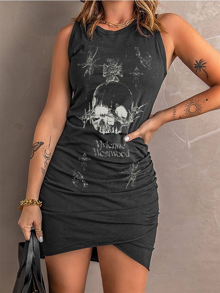 Grijs Sexy kokerjurk met gotische schedelprint voor groothandel op Faire