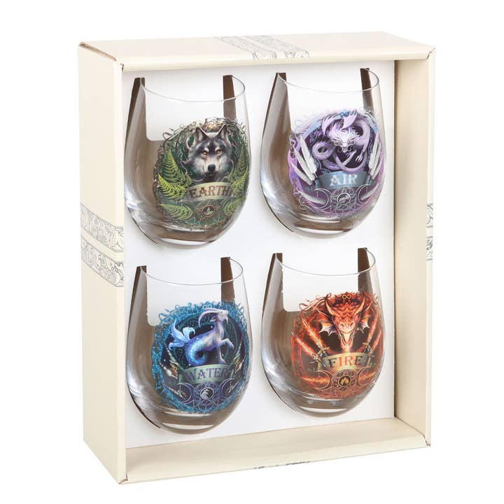 Something Different Wholesale - Wholesale Wine Glass - Set of 4 Elemental Stemless Wine Glasses by Anne Stokes