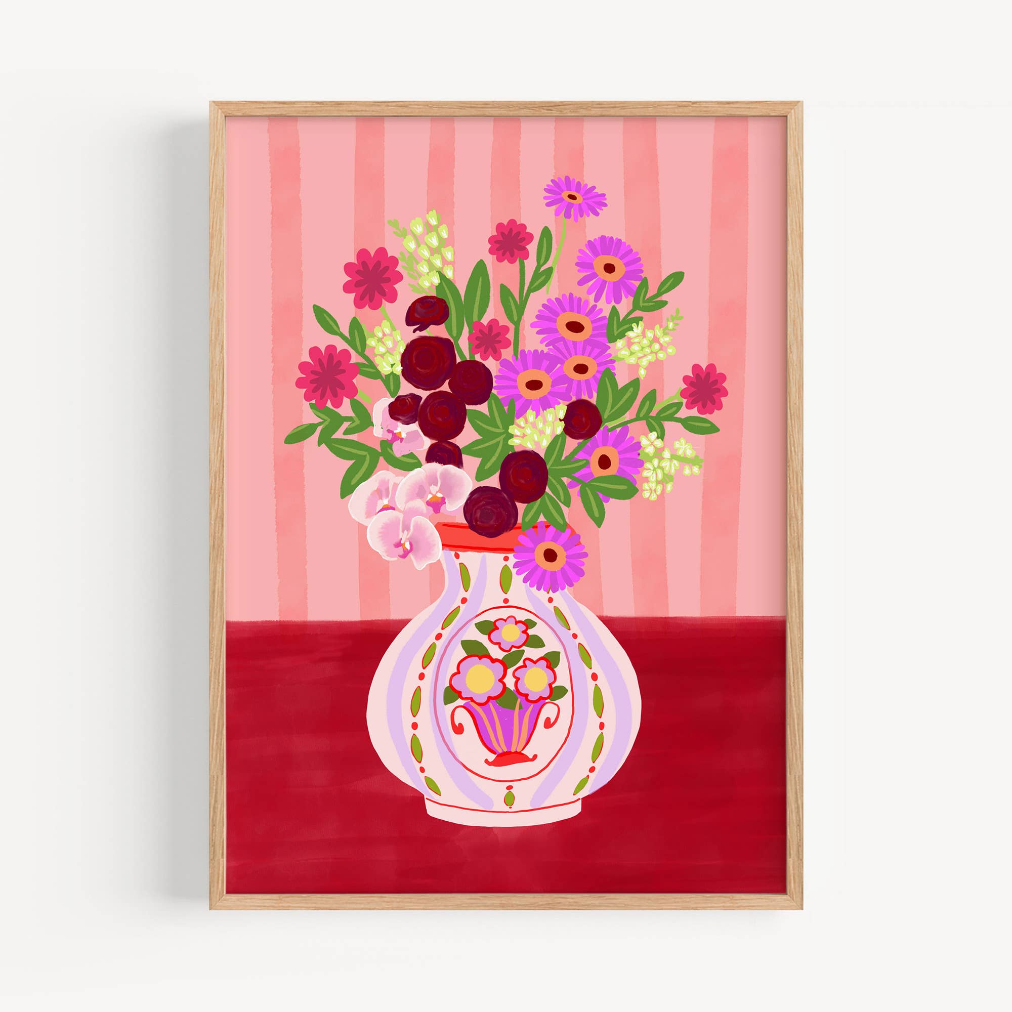 Natalie Lea Owen – Handmade Jewellery & Greeting Cards - Wholesale Art Print - Flowers in Vintage Vase Print | Bright, Cute Wall Decor1