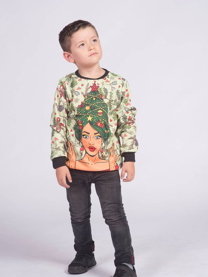 Fishikii Christmas Sweatshirt til børn kvinders jul frisure | SUDN_NAV.15 for engroshandel hos Fishikii