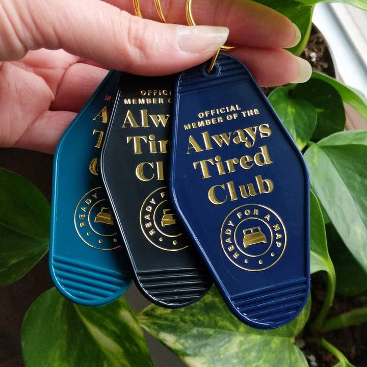 Always Tired Retro Motel Keychain for wholesale by Savaria Marie Design