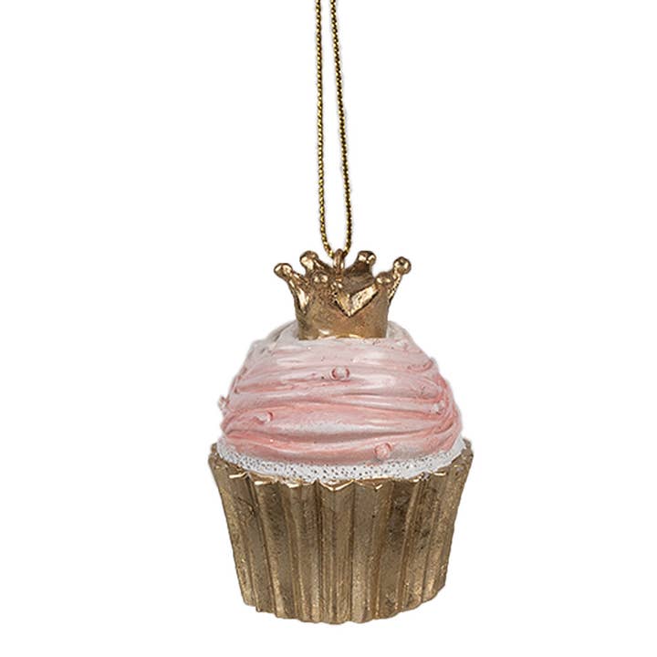 6PR4206 Weihnachtsornament Cupcake Ø 4x6 cm Rosa Kunststoff für den Großhandel von Clayre & Eef