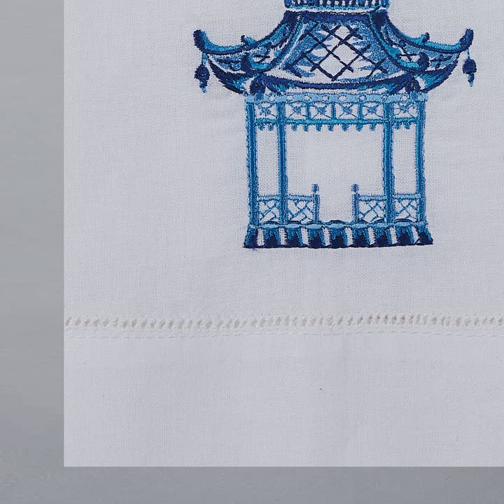 Peking Handicraft - Wholesale Tea Towel - Chinoiseries Pagoda Embroidered Guest Towel2