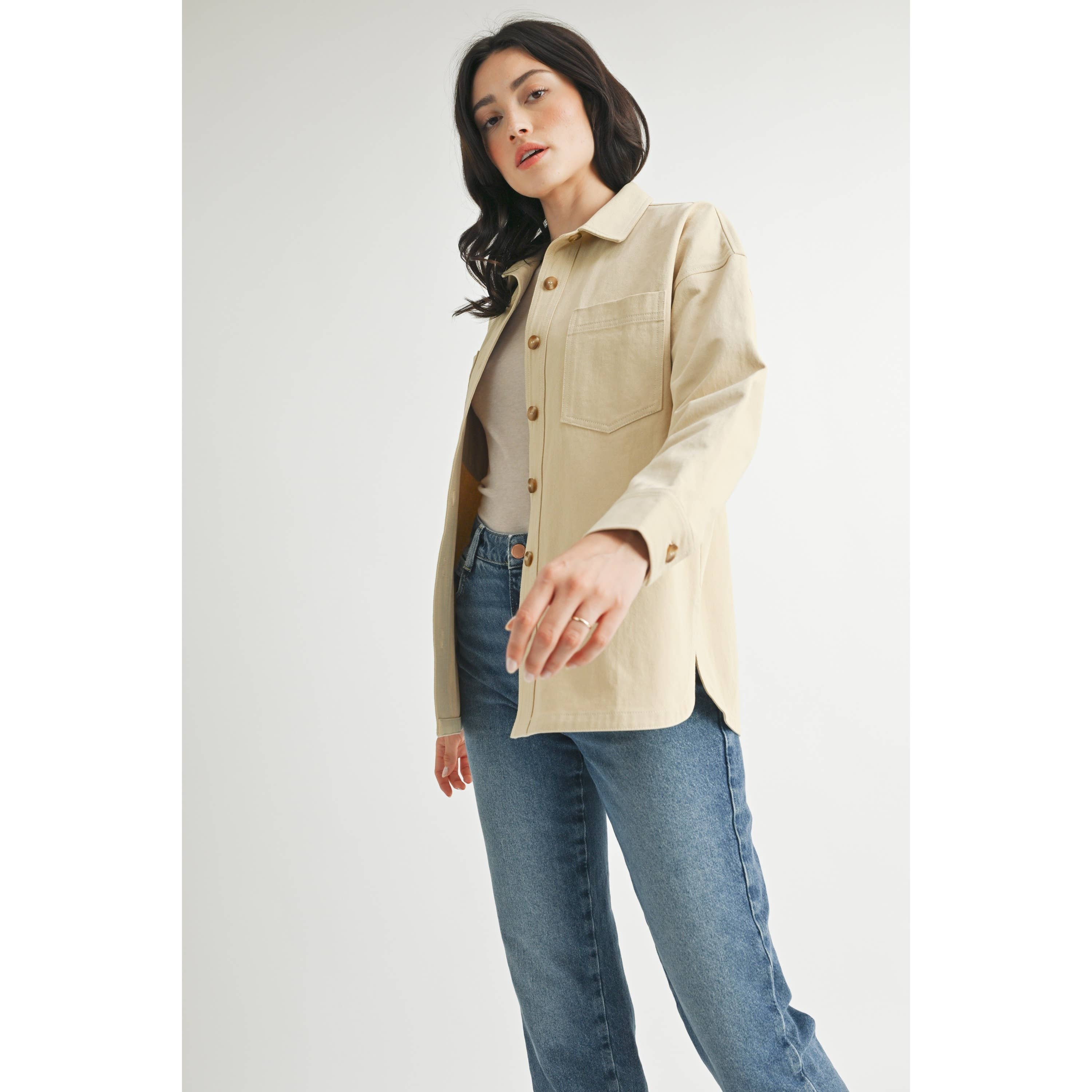SAND COTTON TWILL SHIRT JACKET for wholesale on Faire9