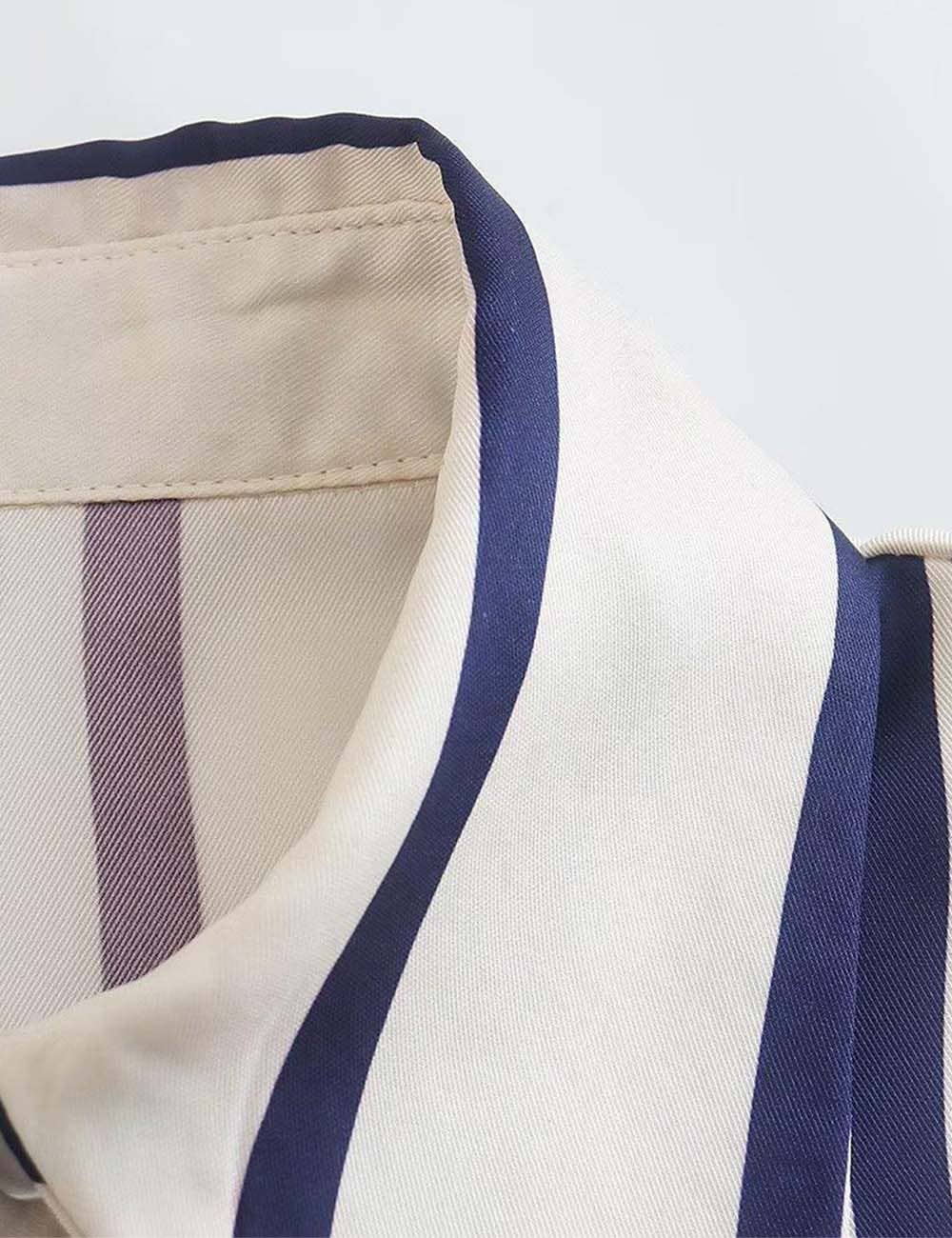 Sweetkama – wholesale Buttoned-down shirt – Women's – Ladies Striped Puff Sleeves Button Shirt SP06828