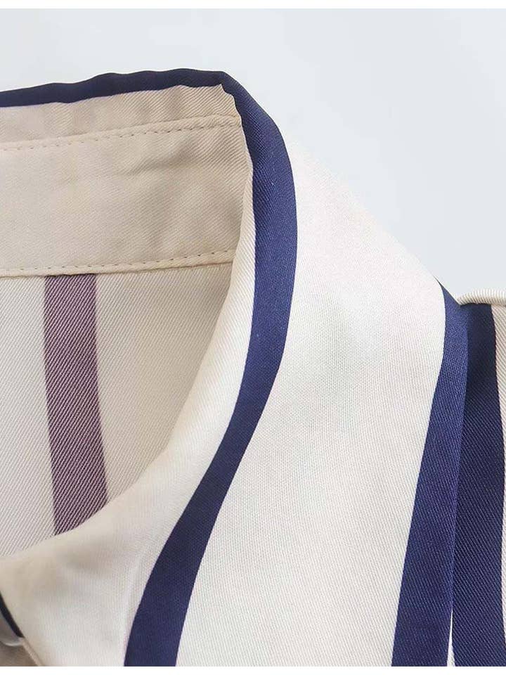 Sweetkama – Großhandel Hemd mit Button-down-Kragen – Damen – Gestreiftes Hemd mit Puffärmeln und Knöpfen für Damen SP0687