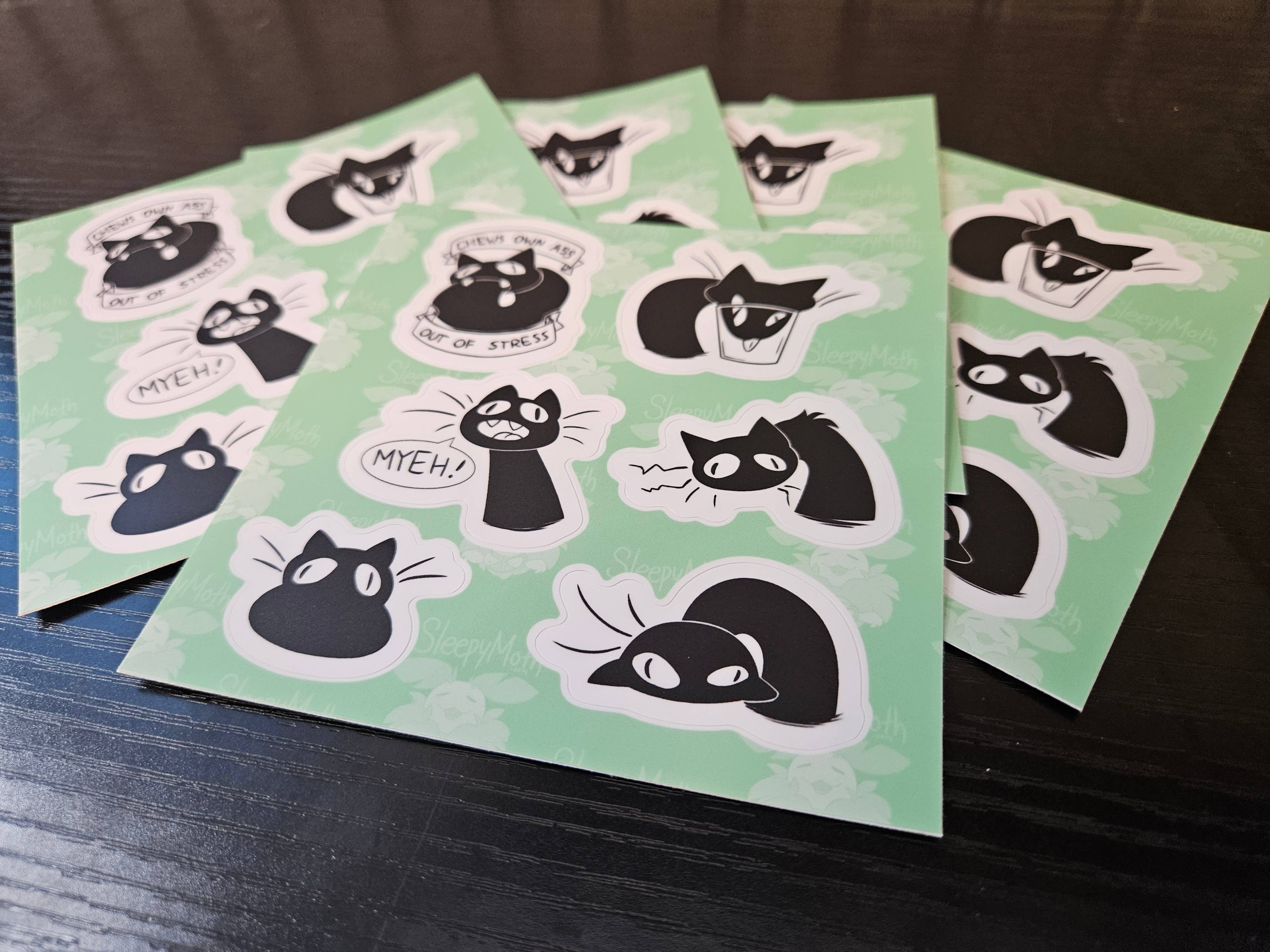 Sleepy Moth - Wholesale Phone & Laptop Stickers - Black Cat sticker sheet3