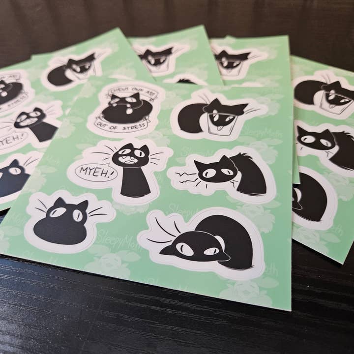 Sleepy Moth - Wholesale Phone & Laptop Stickers - Black Cat sticker sheet3