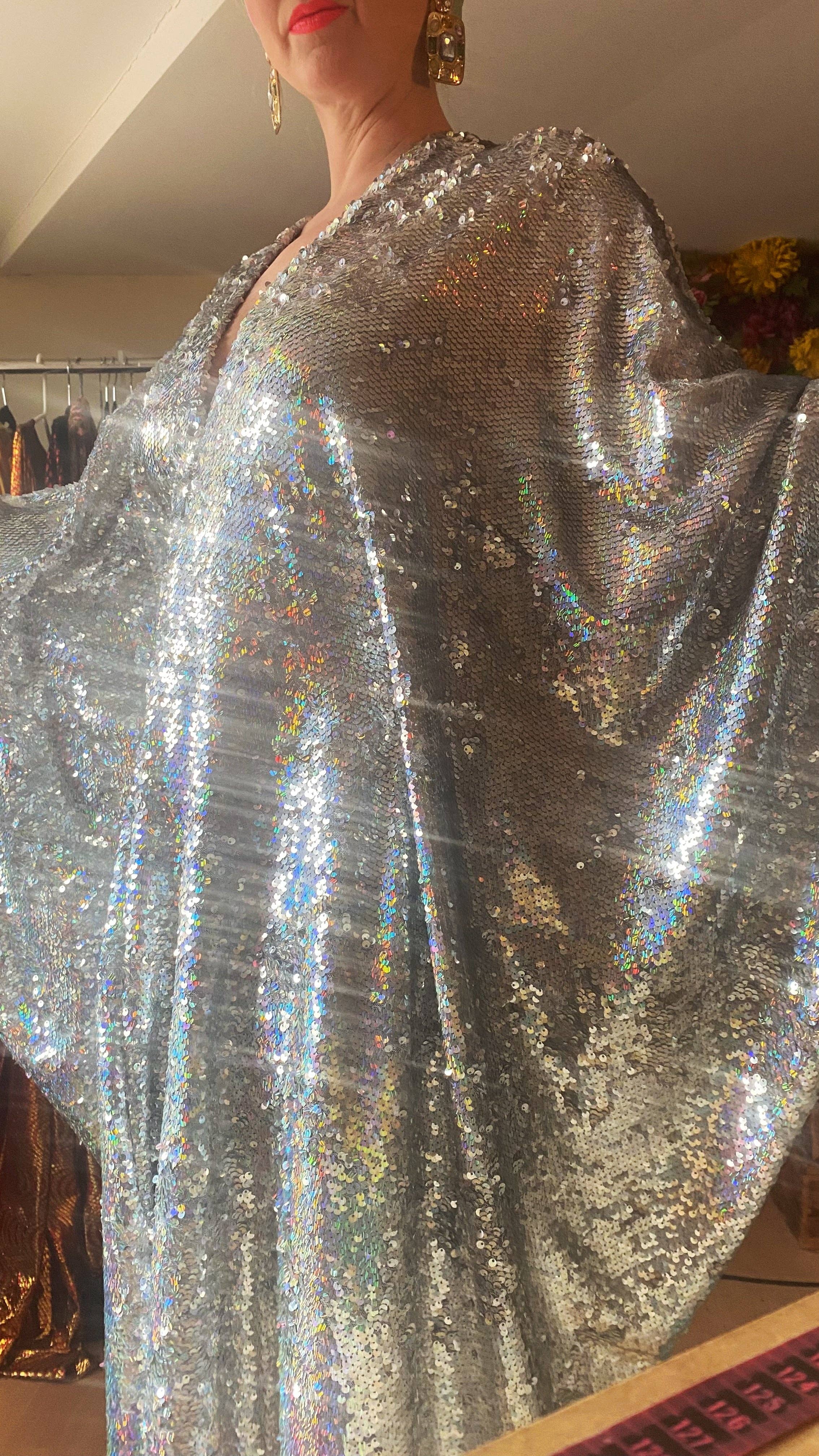 Fumbalinas – wholesale Kaftan – Women's – Silver Metallic Holographic/  Sequin Kaftan Gown / Dress21