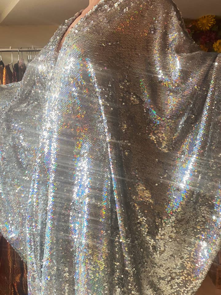 Fumbalinas - Wholesale Kaftan - Women's - Silver Metallic Holographic/ Sequin Kaftan Gown / Dress21