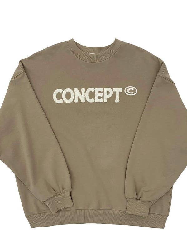 Loose Fit Concept Plush Embroidered Sweatshirt / Olive for wholesale by Prod Bldg