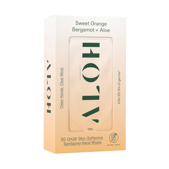 ALŌH - Wholesale Hand Sanitizer - Sweet Orange Bergamot + Aloe Sanitizing Hand Wipes 3-Pack0