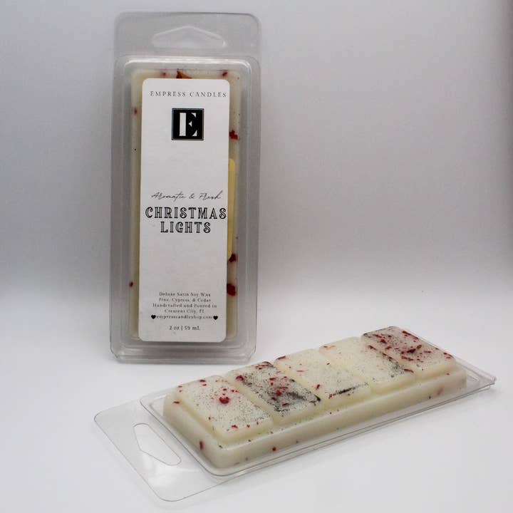 Natural Nontoxic & Vegan Highly Scented Pine Cypress Cedar "Christmas Lights" Wax Melts for wholesale by Empress Candles