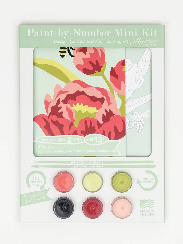 Peonies MINI Paint-by-Number Kit for wholesale by Elle Crée (She Creates)