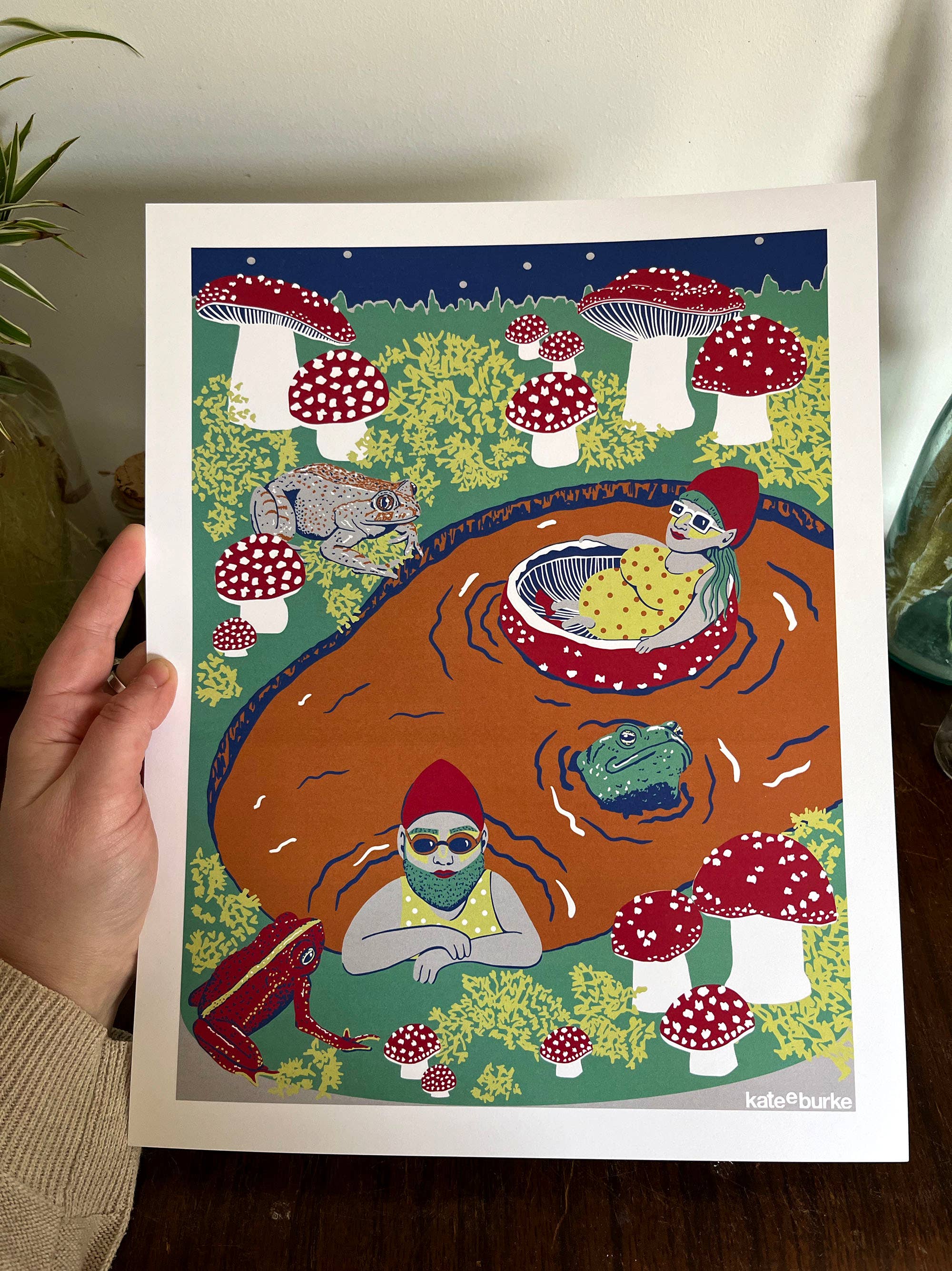 Kate E. Burke - Wholesale Art Print - Gnomes at the Swimming Spot 11”x14” Digital Print2