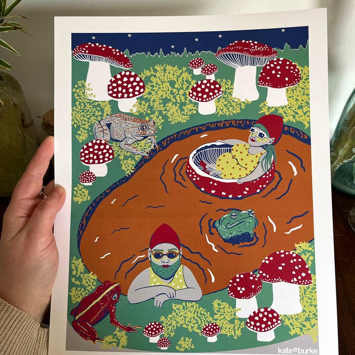 Kate E. Burke - Wholesale Art Print - Gnomes at the Swimming Spot 11”x14” Digital Print2